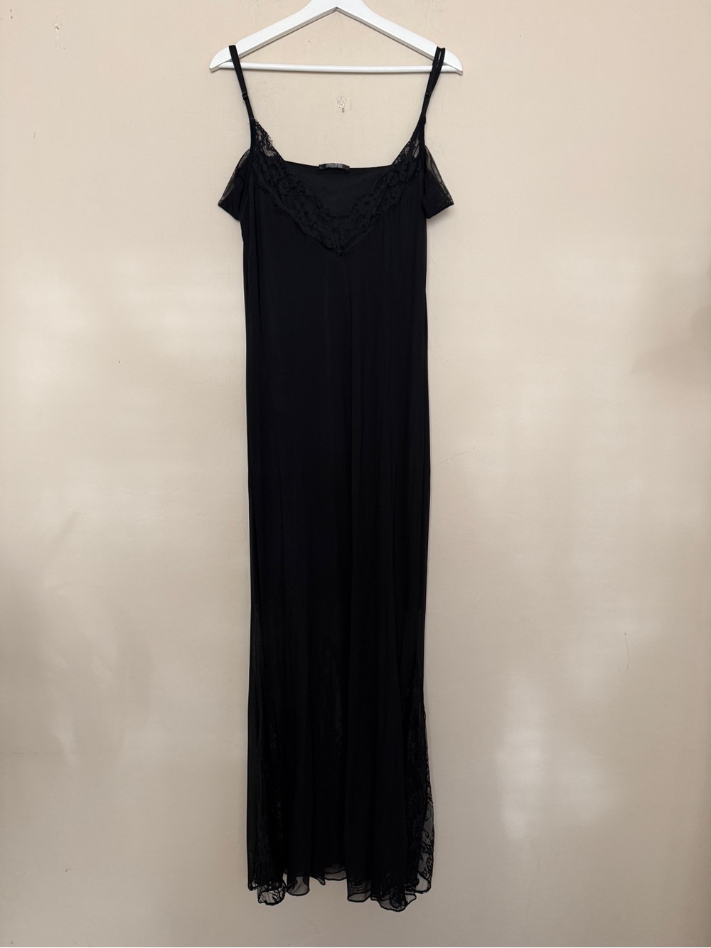 Girls on Film Sheer Mesh Black Lace-Trim Maxi Slip Dress Women’s Size 16